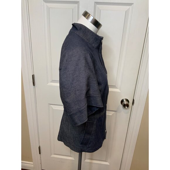 BCBG Max Azria Blue Denim Short Sleeve Zip-Up Jacket, Size Small - Picture 2 of 5